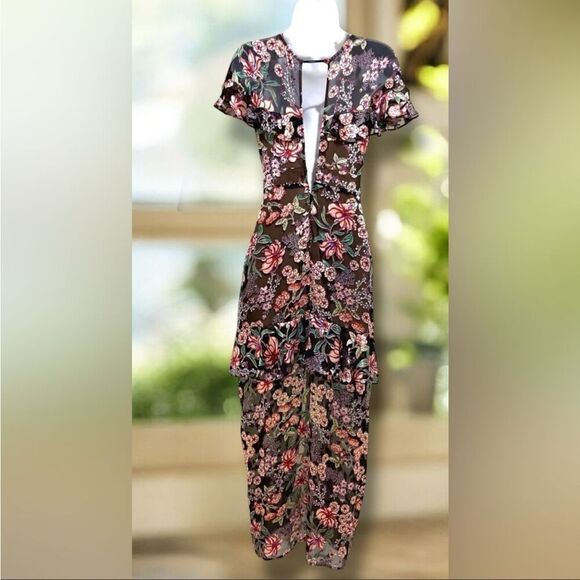 Free People For Love & Lemons $295 Silk ViVi Flora Cleo Burnout Maxi Dress Sz XS - Picture 5 of 8